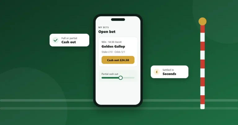 Cash out button on a horse racing betting app